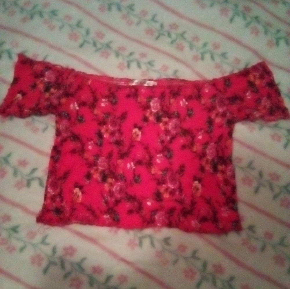 Red and Black Floral Crop Top